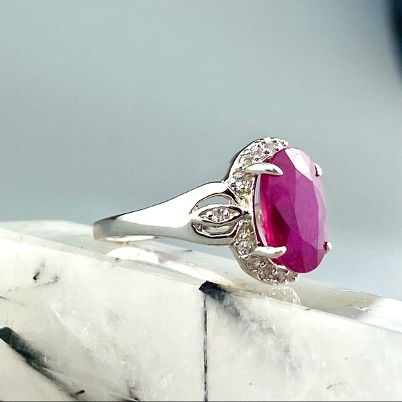 VINTAGE 4.41CT NATURAL Ruby & Topaz Platinum Sterling Silver Ring 6.25 6 1/4 - Picture 4 of 6